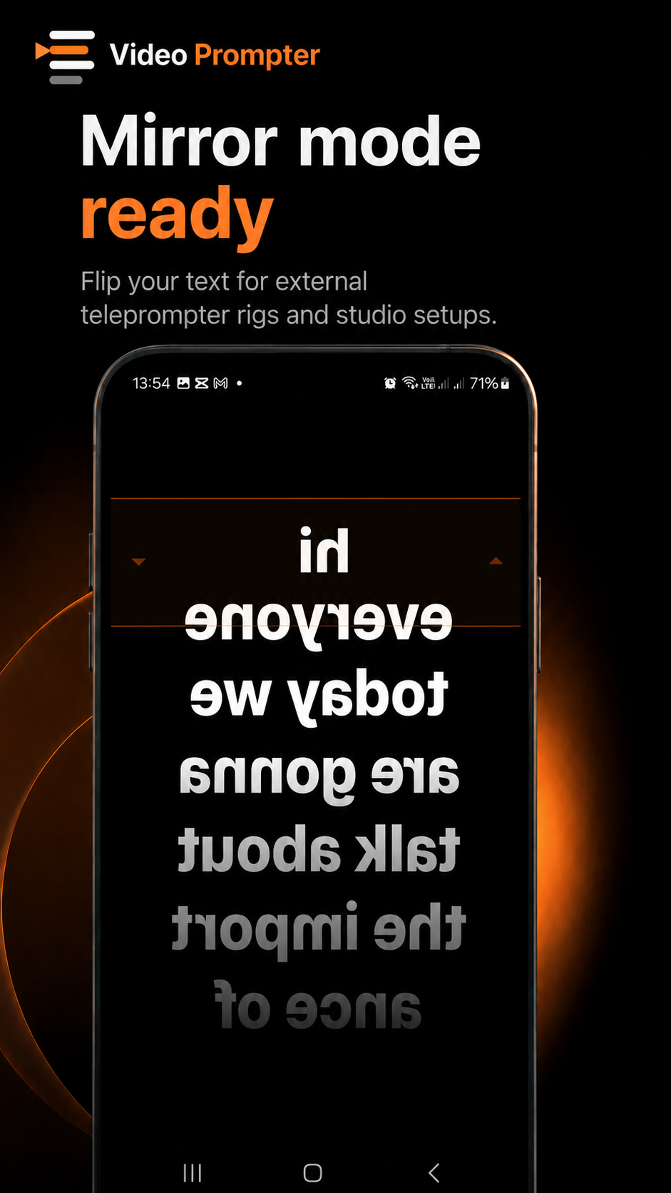 Video Prompter mirrored text mode for external teleprompter rigs