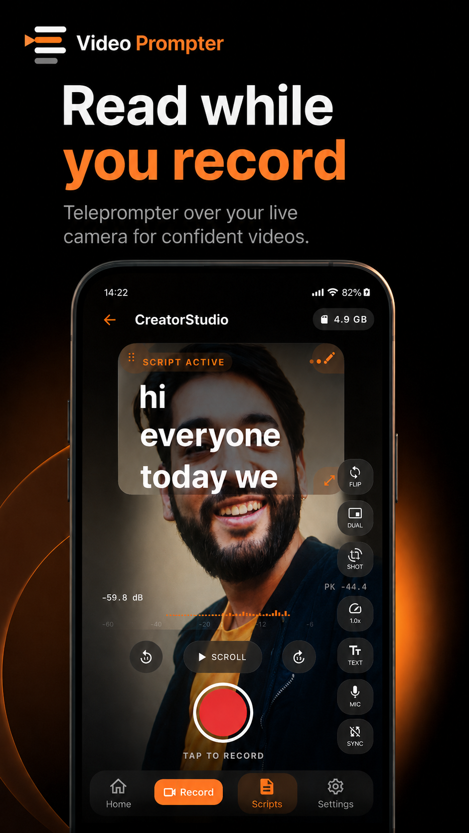 Video Prompter live camera recording interface
