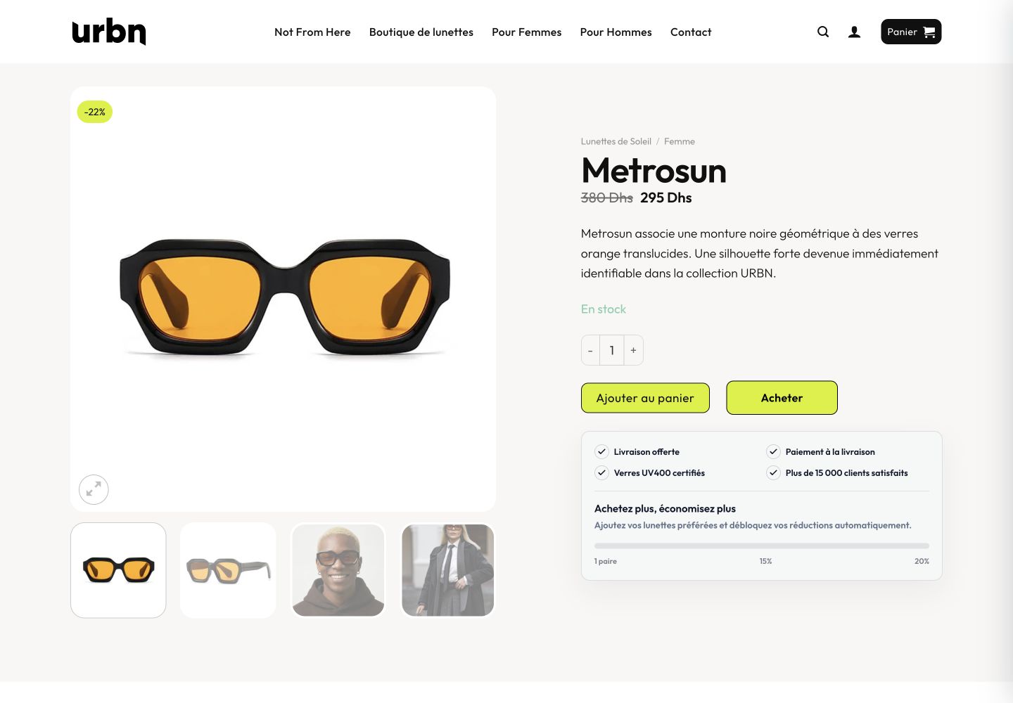 Real Urbn product page shown in a desktop browser mockup