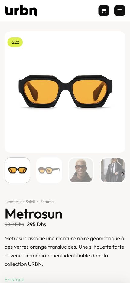 Real Urbn product page shown in a mobile phone mockup